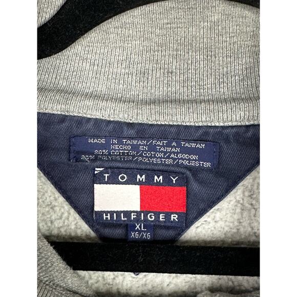 Tommy Hilfiger Unisex Grey Long Sleeve Quarter Zip Pullover Distressed Size XL - Picture 4 of 10